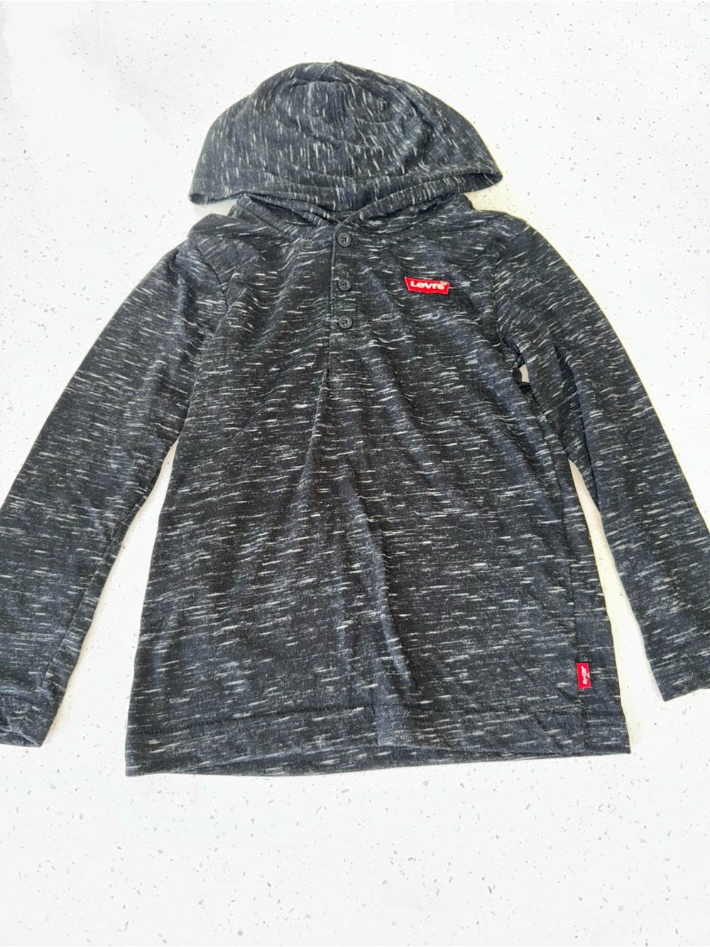 Levi's Kids Charcoal Heather Hooded Henley with Red Logo